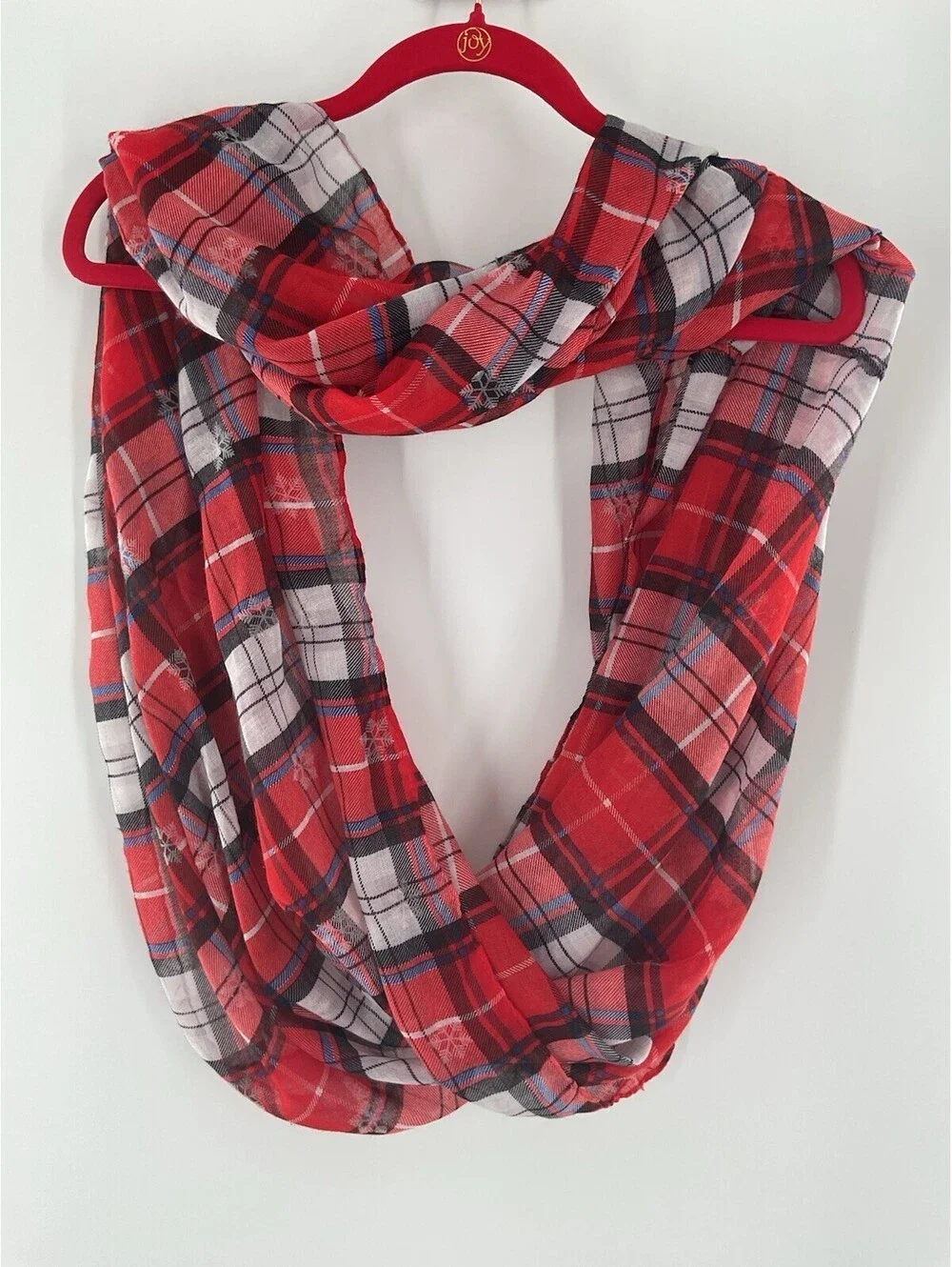 Snowflake red plaid infinity scarf 095